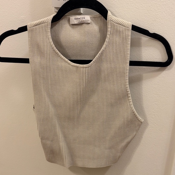 Babaton Beige Ribbed Crop Top - Picture 1 of 2